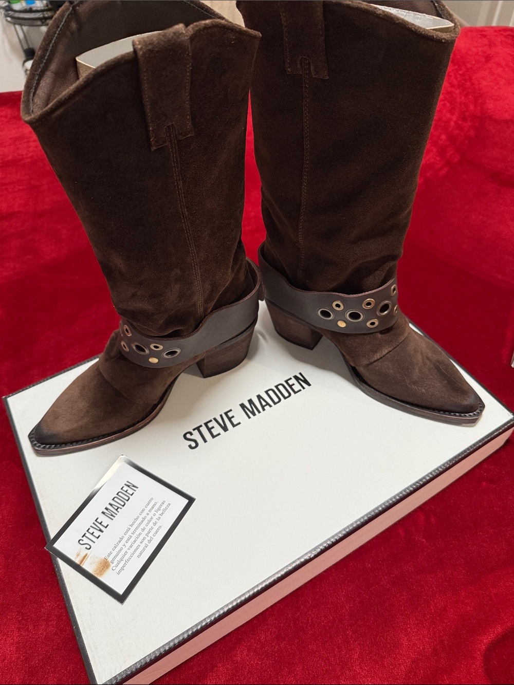 Steve Madden Dark Brown Suede Western Heeled Boots